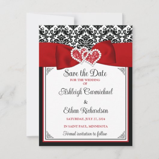 赤、黒、白の愛のハート写真の保存日付 (正面)