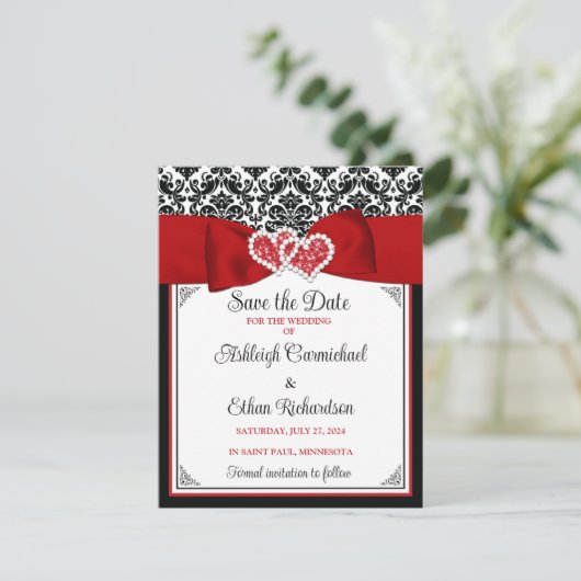 赤、黒、白の愛のハート写真の保存日付 (スタンド正面)