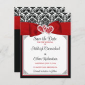 赤、黒、白の愛のハート写真の保存日付 (正面/裏面)