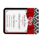 赤、黒、白の愛のハート写真の保存日付 マグネット (横)