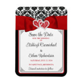 赤、黒、白の愛のハート写真の保存日付 マグネット (縦)