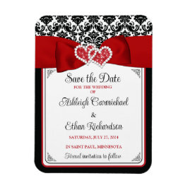 赤、黒、白の愛のハート写真の保存日付 マグネット