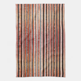 赤、黒、白の文様のキッチストライプのン戸部 キッチンタオル