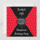 赤 黒 白の斑点 13歳の誕生日パーティー 招待状 (正面)