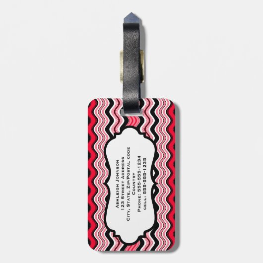 赤、黒、白の波状のラゲッジタグストライプを使用 ラゲッジタグ (裏面縦)