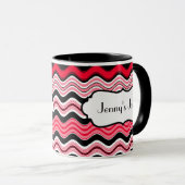 赤、黒、白の波状の波状のマグストライプをカスタマイズ マグカップ (正面右)