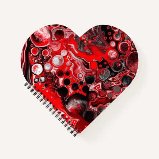 赤、黒、白の流体アート大理石 ノートブック (正面)