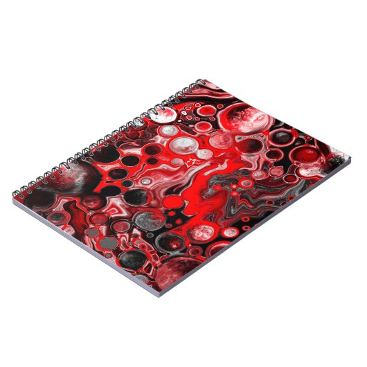 赤、黒、白の流体アート大理石 ノートブック (左側)