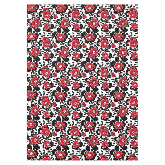 赤、黒、白の花パターン テーブルクロス (正面)