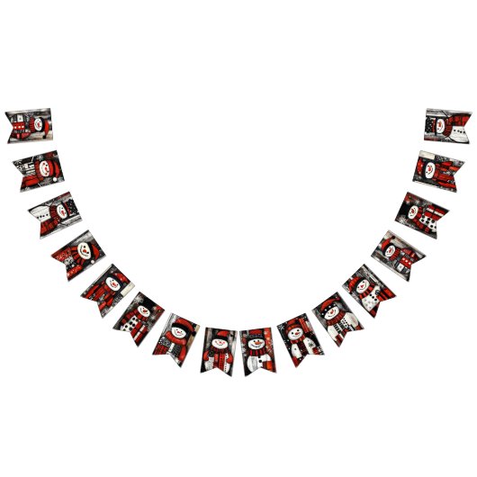 赤、黒、白の雪だるま バンティングフラッグ (全)