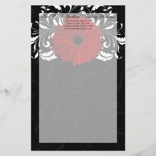 赤・黒・白スクロールガーベラデイジー 便箋 (正面)