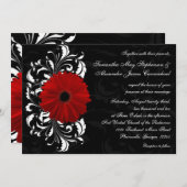 赤・黒・白スクロールガーベラデイジー 招待状 (正面/裏面)