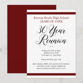 赤 黒 白 ミニマル 30周年 クラス 同窓会 招待状 (正面/裏面)