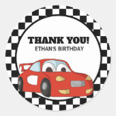 赤+黒+白 レースカー 誕生日パーティー ありがとう ラウンドシール (正面)