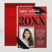 赤 黒 白 卒業パーティーのお知らせ 招待状 (正面/裏面)