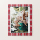 赤、黒、緑のタータンチェックチェック家族の写真 ジグソーパズル (縦)