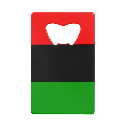 赤、黒、緑の汎アフリカ国旗 クレジットカード栓抜き (正面)