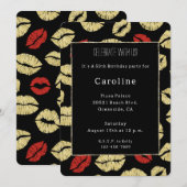 赤 黒 金の唇 50歳の誕生日 招待状 (正面/裏面)