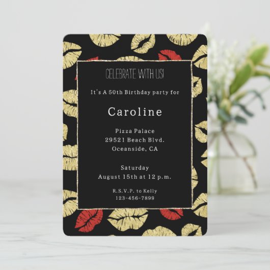 赤 黒 金の唇 50歳の誕生日 招待状 (スタンド正面)