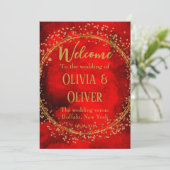 赤 黒 金の幾何学 グリッター ウェディング シャワー 招待状 (スタンド正面)