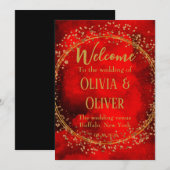 赤 黒 金の幾何学 グリッター ウェディング シャワー 招待状 (正面/裏面)