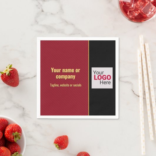 赤、黒、金ゴールド頭が切れるストライプ – 独自のロゴを追加 スタンダードカクテルナプキン (インサイチュ)