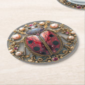 赤 黒 金 真珠 ルビー ダイヤモンド エレガント ラウンドペーパーコースター (アングル)