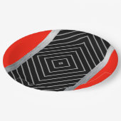 赤、黒、銀および白の紙ストライププレート ペーパープレート (アングル)