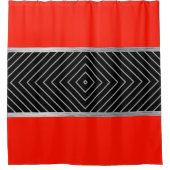 赤、黒、銀、白のストライプ シャワーカーテン (正面)