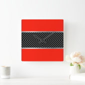 赤、黒、銀、白のストライプ スクエア壁時計 (ホーム)