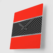 赤、黒、銀、白のストライプ スクエア壁時計 (傾斜)