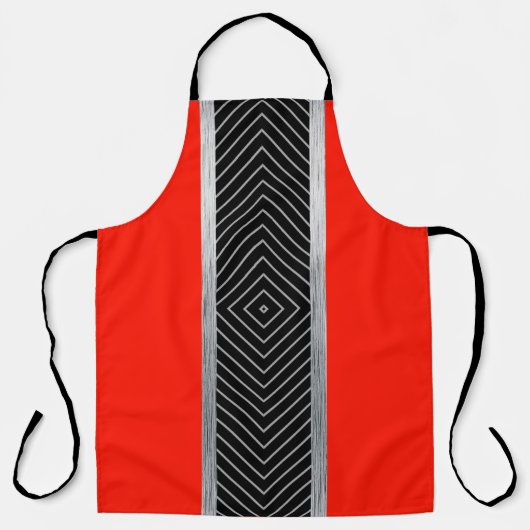 赤、黒、銀、白ストライプ色 エプロン (正面)