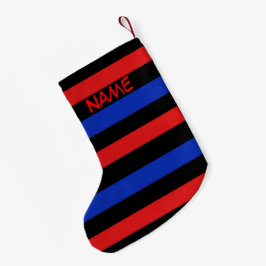 赤、黒、青の各ストライプストッキング スモールクリスマスストッキング