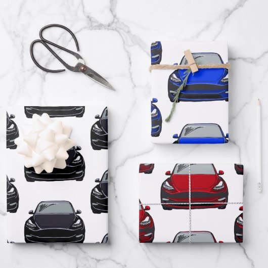 赤、黒、青の電気SUV車 ラッピングペーパーシート (正面)
