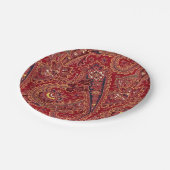 赤、黒、黄色の白のヴィンテージペイズリーフローラ ペーパープレート (アングル)