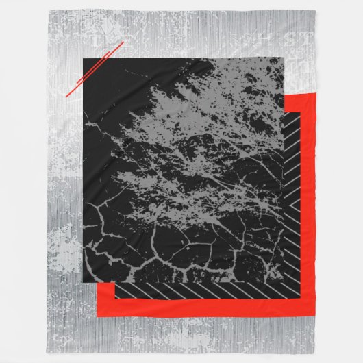 赤、黒、黒と灰のストライプ フリースブランケット (正面)