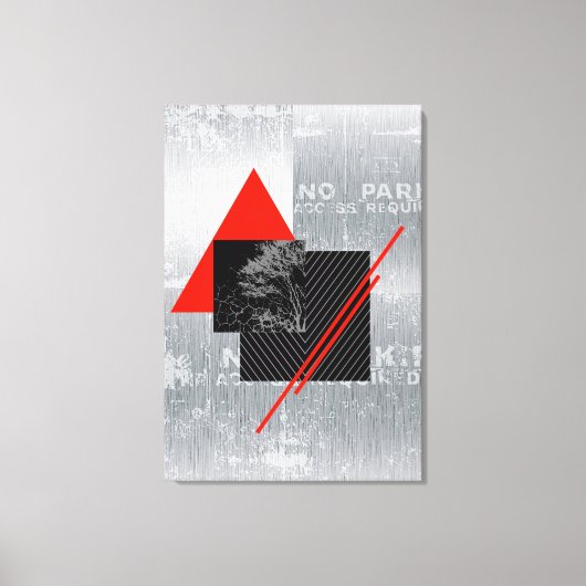 赤、黒、黒、グレーのストライププリントウォールアート キャンバスプリント (正面)