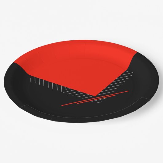 赤、黒、黒、白のピンストライプ幾何プリント ペーパープレート (アングル)