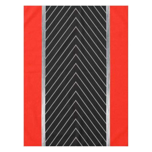 赤、黒、黒、白のピンストライプ テーブルクロス (正面)