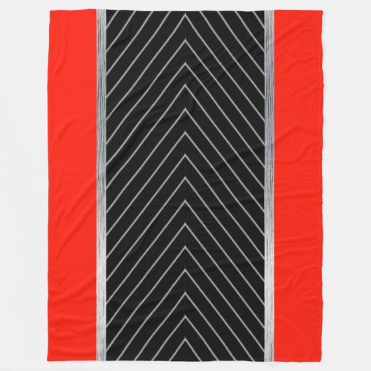 赤、黒、黒、白のピンストライプ フリースブランケット (正面)