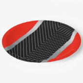 赤、黒、黒、白のピンストライプ ペーパープレート (アングル)
