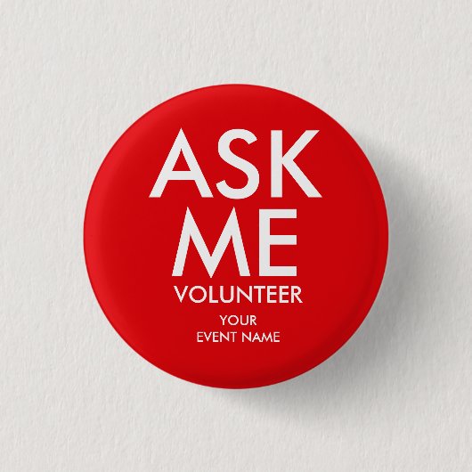赤 Ask Me ボランティア チャリティーイベント 缶バッジ (正面)