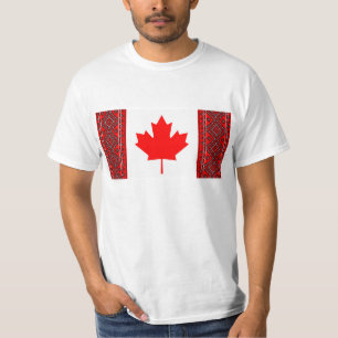 赤/BlackUkrainianの十字のステッチが付いているカナダの旗 Tシャツ