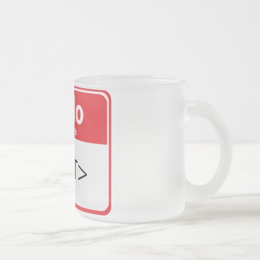 赤 Hello My Name is , <TEXT> フロストグラスマグカップ (右)