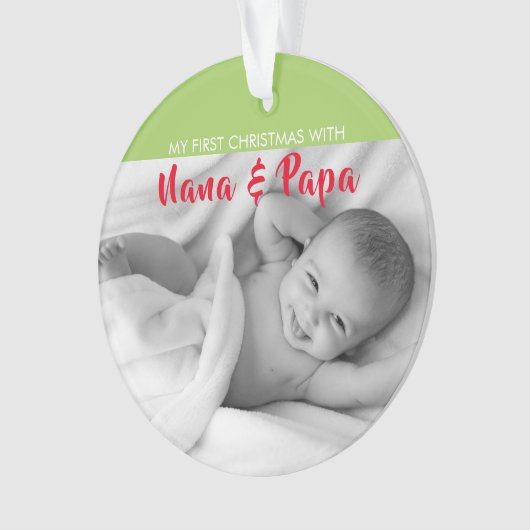 赤| NanaとPapaとの初めてのクリスマス|写真 オーナメント (正面)