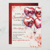 赤A小さな甘いバルーン&バーブベイビーシャワー 招待状 (正面/裏面)