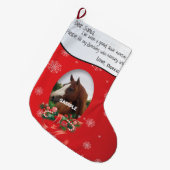 赤ADD YOUR HORSE写真と名前Santa親愛 ラージクリスマスストッキング (正面 (吊り時))