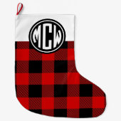 赤BlkバッファローチェックサークルモノグラムフォントDIY BG ラージクリスマスストッキング (正面)