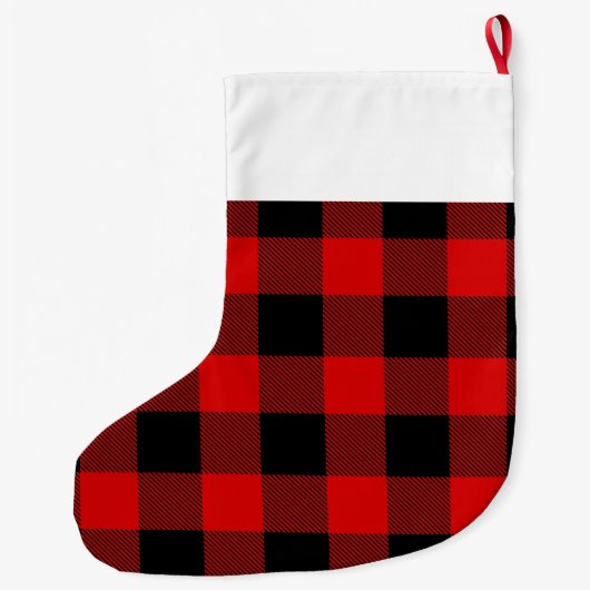 赤BlkバッファローチェックサークルモノグラムフォントDIY BG ラージクリスマスストッキング (裏面)