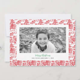 赤Chinoiserieクリスマスフォトカード シーズンカード